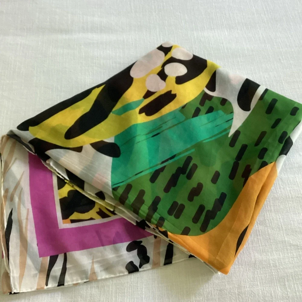 Perlavera Scarf Large Cotton Silk Blend Rolled Edges Geometric Modern Print
